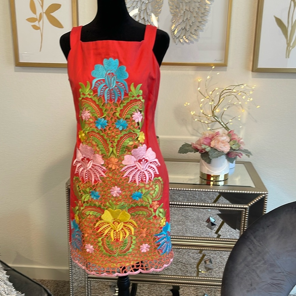 Lilly Pulitzer Jacqueline Fiesta Print Floral Embroidered Dress Size 6